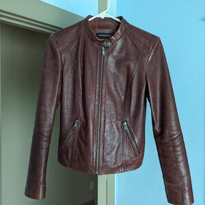 Andrew Marc burgundy leather moto/racer jacket, size small